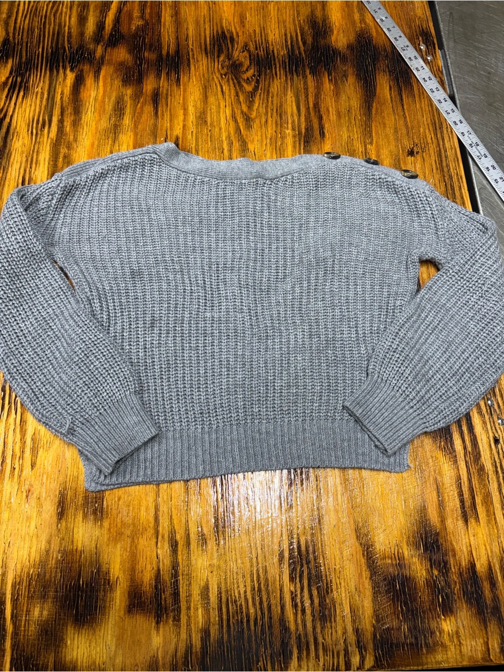 Time and Tru Heather Gray Crewneck Sweater with Shoulder Buttons